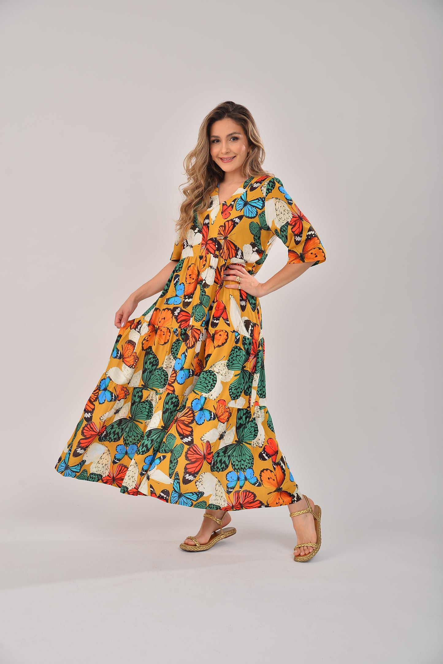 Vestido três Marias estampado